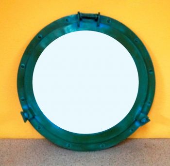 AL486110E - Porthole Mirror Aluminum Green, 20"